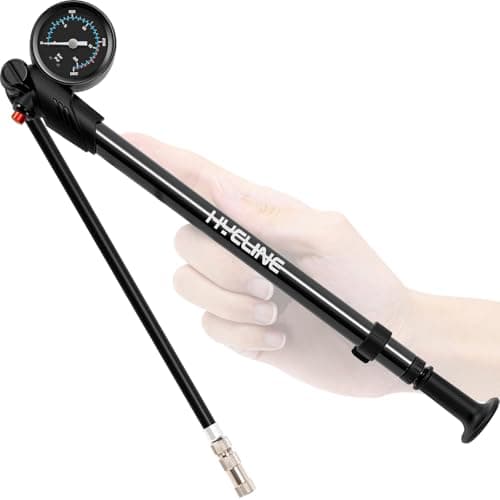 Hycline High Pressure Shock Pump with Gauge: 300 PSI Bicycle Pump for Front Fork & Rear Suspension - Mini Pump with Air Bleed for Road Mountain Bike Fits Schrader & Presta Valve - Black