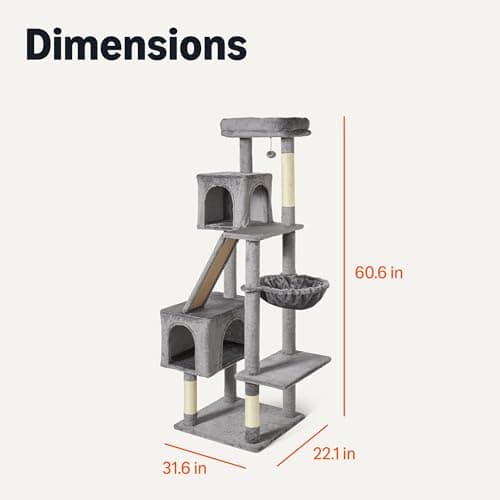 Amazon Basics Indoor Cat & Kittens Multi-Level Climbing Activity Tower with Scratching Posts, FSC Certified, 60.1" (152.7cm) H, Grey 5