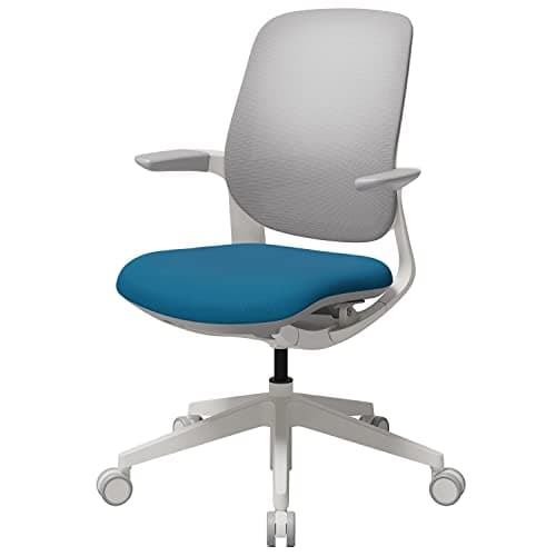 SIDIZ T25 Petite Ergonomic Office Chair : Home Office Desk Chair for Petite Women (4' 9" or Over), Adjustable Seat Height, Weight-Activated Auto Fit Tilt, Gaming Chair (White Mesh, Bright Blue Seat)