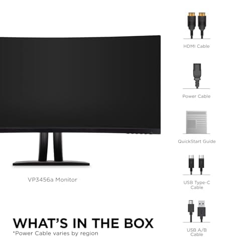 ViewSonic VP3456A 34 Inch Ultrawide QHD 1440p Curved Monitor with 100W USB C, Ethernet RJ45, FreeSync, USB Hub, 100% sRGB, 14-bit 3D LUT 7