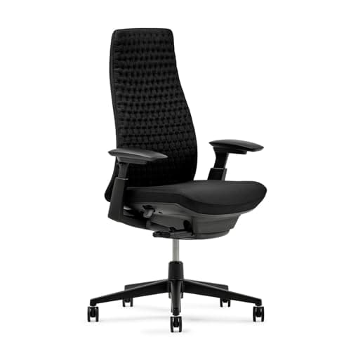 Haworth Fern Ergonomic Office Chair with Lumbar Support, Adjustable Desk Computer Chair with Digital Knit Finish for Home Office Furniture, Charcoal Black