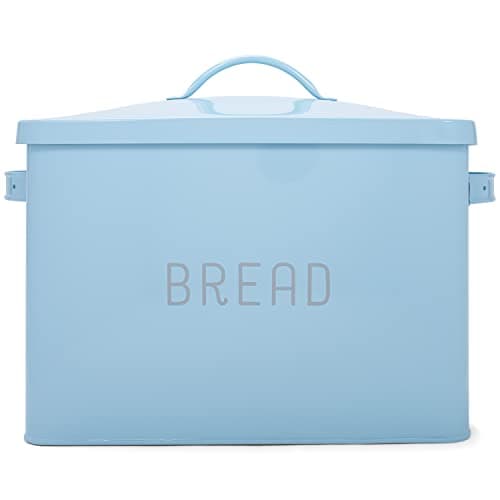 Nat & Jules Extra Large Blue 15 x 10 Metal Farmhouse Bread Box - Holds Two Full Loaves