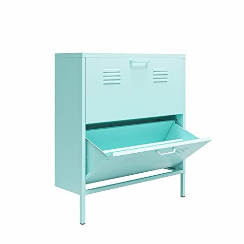 Novogratz Cache 2 Door Locker Style Metal Shoe Storage Cabinet, Mint