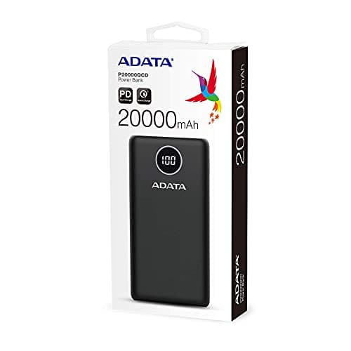 ADATA P20000QCD 20000mAh Qualcomm QC 3.0 / USB PD 3.0 Dual USB-A (18W) & USB-C Fast Charging (18W) Power Bank Portable Charger (AP20000QCD-DGT-CBK) 6