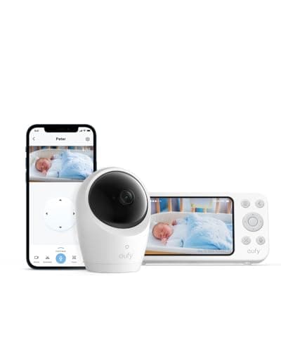 eufy Baby Monitor E20, 2K Resolution, 5'' 720p Display, Hybrid Connection, Wi-Fi & No Wi-Fi Control, Pan-Tilt, 4× Zoom, Night Vision, Built-in Battery Camera, ANR, Smart Alerts, 24/7 Recording