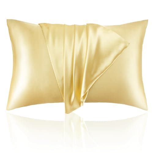 Zozojo Silky Satin Pillowcase, Soft Pillow Cases for Curly Hair & Skin, Similar to Silk Cooling Pillow Covers with Envelope Closure, Match Your Room Décor Set of 2 Pack, (20 x 26 Inches), Yellow