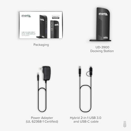 Plugable Universal Laptop Docking Station Dual HDMI Monitor for Windows and Mac (Driver Required), USB 3.0 or USB-C, 2X HDMI, Gigabit Ethernet, Audio, 6 USB Ports (UD-3900) 7