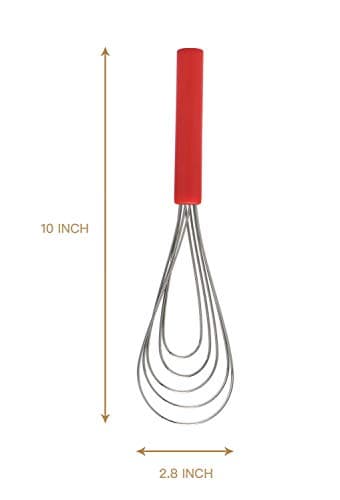 Flat Whisk Silicone Handle Non Slip 10" - 5 Wires Whisk with 10 Heads for Kitchen Cooking Color Red by Jell-Cell 5