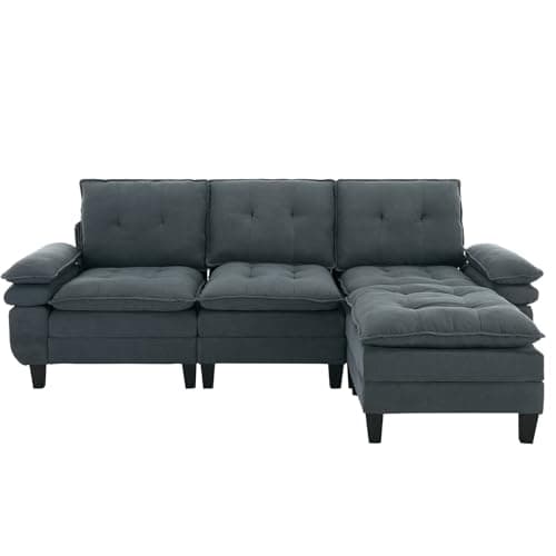 Modern Sectional Cloud Couch Deep 3-Seat, L Shape Sofa Couch with Moveable Ottoman, Adjustable Wide Arm, Comfy Upholstered Sleeper Sofa for Living Room and Small Apartments, Office 9