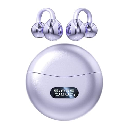 Piluyaa Clip-on Earbuds,Open Ear Earbuds Wireless Bluetooth 5.4, Lightweight Open Ear Headphones with C-Shaped Bridge,Slim Hook,60H Battery,Waterproof,for Glasses Wearers and Workouts (Purple)