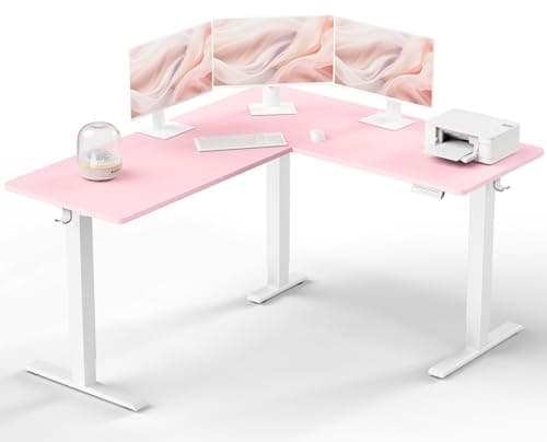 ErGear L Shaped Standing Desk, 63"x55" Electric Adjustable Height Sit Stand Desk, Ergonomic Large Computer Table, Left & Right Interchangeable Installation, Suitable for Home Office Use, Pink