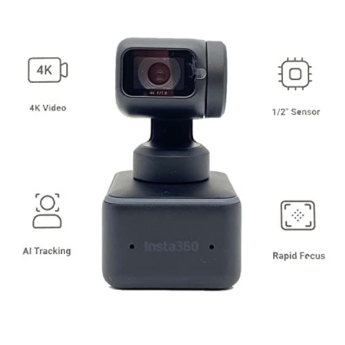 Insta360 Link - PTZ 4K Webcam with 1/2" Sensor, AI Tracking, Gesture Control, HDR, Noise-Canceling Microphones, Webcam for Laptop, Video Camera for Video Calls, Live Streaming(w/Selfie and lens cloth) 5