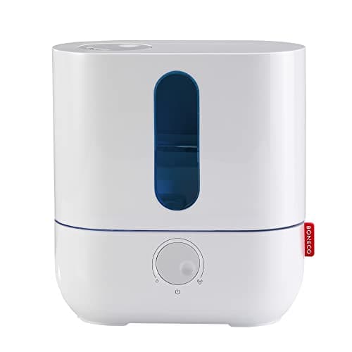 BONECO 1 Gallon Whisper Quiet Cool Mist Ultrasonic Humidifier for Large Room with LED Light, Control Knob, and Essential Oil Holder, White