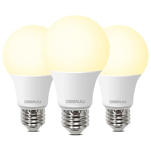 DEGNJU A19 LED Light Bulbs, 60 Watt Equivalent LED Bulbs, Soft White 2700K, 800 Lumens, E26 Standard Base, Non-Dimmable, 8W Warm White LED Bulbs for Bedroom Living Room, 3 Pack