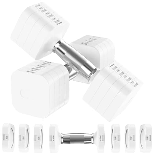 Hezeyferg 22LBS Adjustable Dumbbells Set, Adjustable Weight Dumbbells with 4 Levels 4.4lb, 6.6lb, 8.8lb, 11lb, Hand Weights Sets for Women/Men Home Gym Full Body Workout (11LB Each ( 22LB Pair ), White)