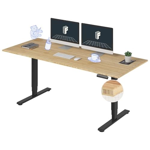 FlexiSpot E6 Bamboo 3-Stage Dual Motor 72 x 30 Electric Standing Desk Sit Stand Up Desk, Holds 220 lbs, Adjustable Height w/ Memory Presets, Solid Bamboo Desktop & Black Frame, Ships in 2 Boxes