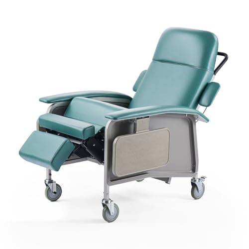 VEVOR Geri Chair Recliner, 4-Position Reclining Geri Chair with 2 Trays, 250 lbs Capacity Trendelenburg Medical Recliner Chair with 4 Wheels for Hospital, Nursing Home, Geriatric Home Care