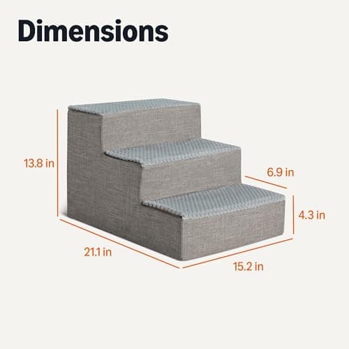 Amazon Basics Dog Steps, 14.4" H, 3-Step Pet Stairs with Non-Slip Bottom for Bed Couch and Sofa, Indoor Dogs and Cats, Grey 5
