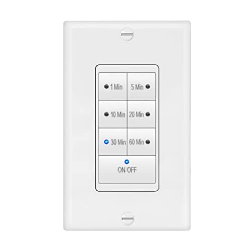 Maxxima 1875 Watt 7 Button Countdown Timer Switch - Maximum 60 Minutes Delay, 1/2 HP for Bathroom Exhaust Fans, Indoor Automated Lighting, Featuring LED Indicator Lights, Wall Plate Included