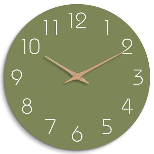 Mosewa Modern Wall Clock - Silent Non-Ticking 8 Inch Wall Clocks Battery Operated Simple Minimalist for Living Room Office Bedrooms Kitchen Home Decor(Olive Green)