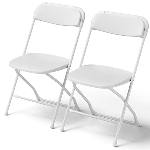 MAKE CHANGES Folding Chairs 2 Pack, Plastic Folding Chairs for Outside, Heavy Duty Foldable Chairs, Sturdy Metal Folding Chairs, 350 lbs Capacity, for Patio, Garden, Camping, White
