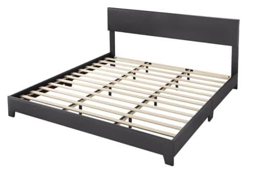 Allewie King Size Bed Frame with Adjustable Headboard, Faux Leather Platform Bed with Wood Slats, Heavy Duty Mattress Foundation, No Box Spring Needed, Noise-Free, Easy Assembly, Black 8