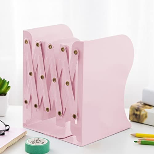 Zyners Adjustable Metal Bookends Heavy Duty for Shelves, 2 Dividers, Anti-Slip Design Expandable Book Ends for Desk, Office(Morandi Pink, 19 inches Max) 5