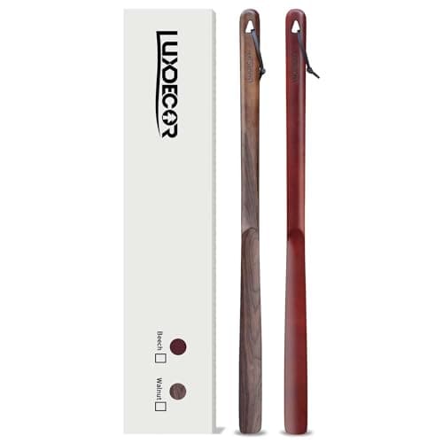 Luxdecor 2 Pack Long Handle Wood Shoe Horn for Men 24in Wooden Shoe Horn Long Handled for Seinors Women Kids Wood Shoe Helper
