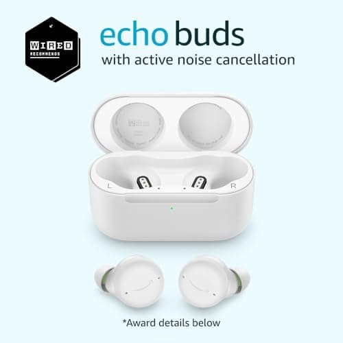 Amazon Echo Buds with Active Noise Cancellation (newest model), Wireless earbuds with active noise cancellation, with Alexa+ Early Access, Wireless charging case, Glacier White 6