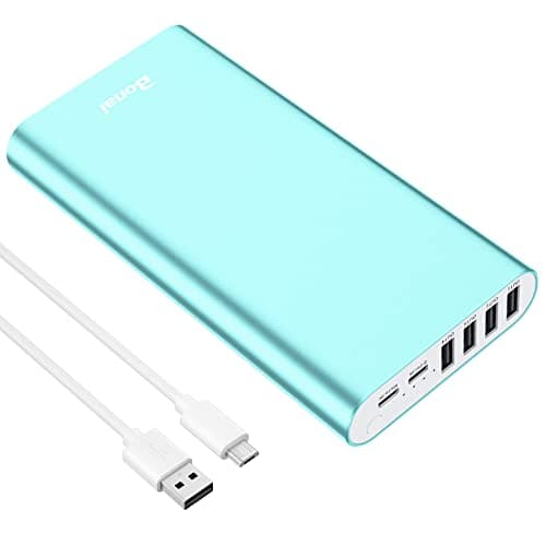 BONAI Portable Charger 20000mAh Power Bank 4 USB Output & Dual Input, Aluminum Polymer External Battery Pack for Road Trip Camping Compatible with iPhone iPad Smartphone Tablet etc. - Mint
