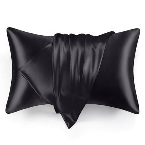 Love's cabin Satin Pillowcase Set of 2 Queen Size 20x30, Cooling Pillow Covers for Hair and Skin, Silky Smooth with Envelope Closure, Similar to Silk, Black