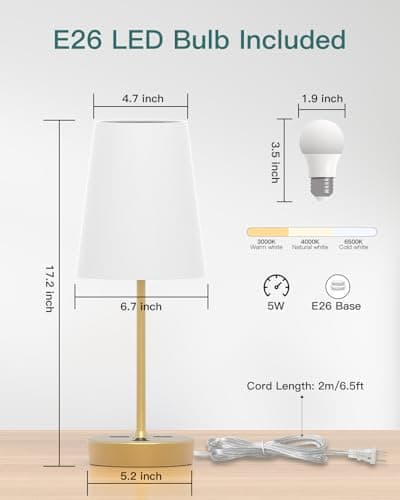 Addtam Bedside Table Lamp for Bedroom, 3-Way Dimmable Lamp with AC Outlet and USB C Charging Ports(PD 20W), Lamps with Shade for Night Stands, Living Room, Desk, and Home Office 5