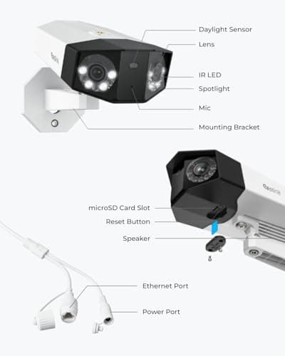 REOLINK 4K PoE Security Camera System, Home Outdoor IP Camera in 180 Degree Viewing Angle, Human/Vehicle/Pet Detection, Color Night Vision, Two Way Talk, Up to 512GB microSD Card, Duo 2 PoE 9