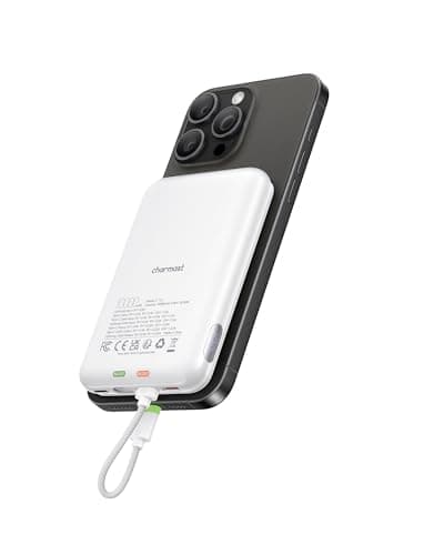 charmast 10000mAh Wired Portable Charger, 20W Fast Charging Slim Power Bank with Removable Cable for iPhone & Android, Hand-Free Battery Pack with Digital Display for Short Travel (No-Wireless)