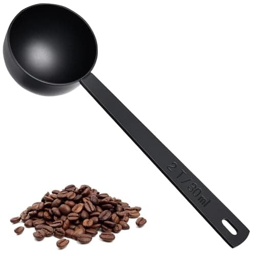 U-Taste Coffee Scoop 2 Tablespoon: 18/8 Stainless Steel Measuring Scooper for Ground Coffee, Bean, Powder, Espresso, 4.3in Long Handle Metal Meaure Spoon for Canister, Jar (2Tbsp/30ml, Black)