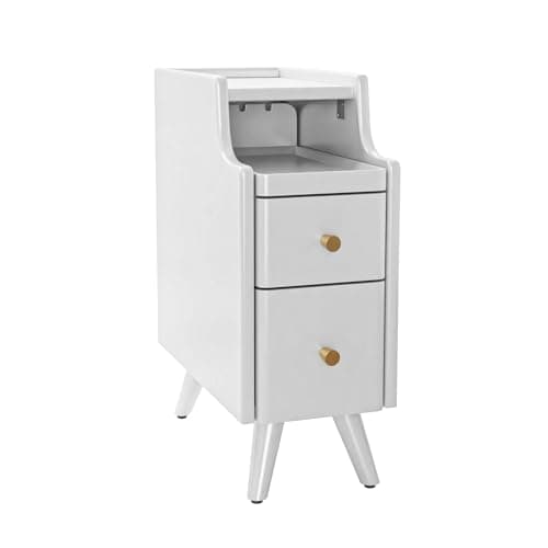 KASLANDI Small Nightstand, Solid Wood Nightstand with Drawers, Walnut Bedside Table for Bedroom, White, CTG003-20-CK-BS
