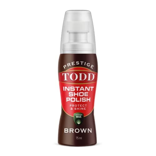TODD Prestige Liquid Shoe Polish Brown with Carnauba Wax 2.5 FL. OZ | Instant Shine and Protect for Shoes, Boots, Bags | 75ml Bottle with Sponge