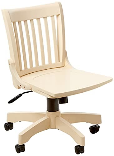 OSP Home Furnishings Deluxe Armless Wood Banker's Desk Chair with Adjustable Height, Locking Tilt, and Heavy Duty Base, Antique White