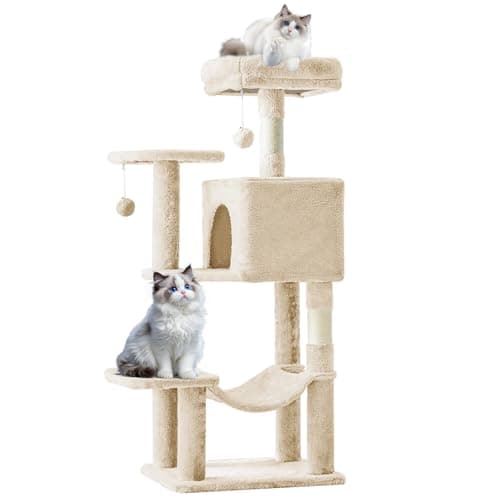 Sweetcrispy 44 Inch Cat Tree Tower, Cat Climbing Tower with Natural Sisal Scratching Posts, Hammock, Pet Condo for Indoor Cats and Kittens Play, Beige 7