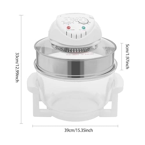 Hopuers 17L Turbo Air Fryer, Convection Oven, Oil-Less Electric Grill Roaster Bake Cooker, Portable Glass Air Fryer, Multifunction Cooker 360° Hot Air Fry/Roast, with Expansion Ring 8