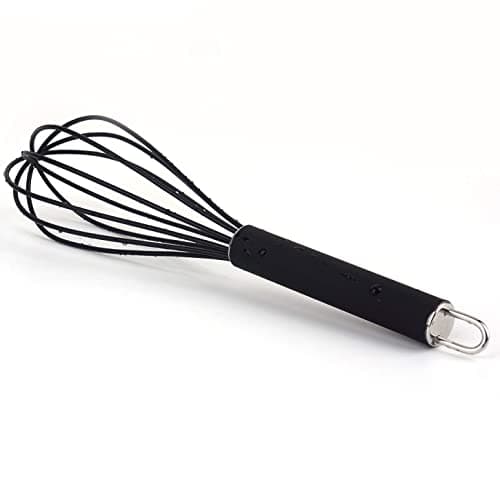 GorGin high temperature and easy to clean silicone whisk, stirrer, 10 inch, grip good grip design for Blending Whisking Beating Stirring Cooking Baking (1 Pack | black) 8