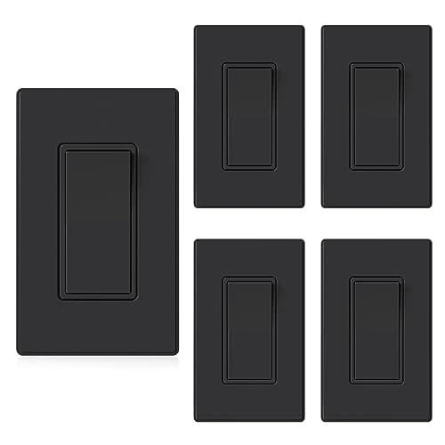 ELEGRP Matte Black 3 Way Decorative Light Switch with Plate, 15Amp, 120-277 Volt, AC Rocker Paddle Wall Switch Replacement, Self-Grounding, Residential Grade, w/Wall Plate, UL Listed (5 Pack)