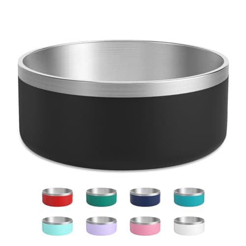 LIHOOOOM Stainless Steel Dog Bowl, Metal Water and Food Dish for Large Dogs, Insulated Non-Slip Pet Bowl, Easy Clean, 64oz, Black