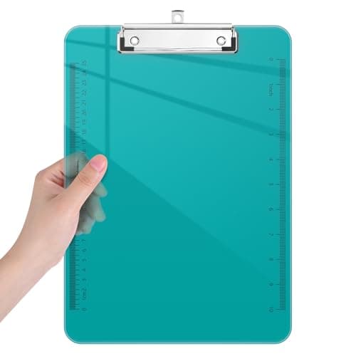 Piasoenc Plastic Clipboards, Translucent Ruler Clip Board with Low Profile, Office Supply, School Supplies, Letter Size 9 x 12.5 Inches,Teal