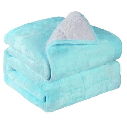 Alomidds Weighted Blanket for Adults, 12lb Twin Size Weighted Blankets,Heavy Blanket with Shiny Soft Shiny Fleece and Cozy Warm Sherpa for Couch Bed, 48 x 72 inches,Aque