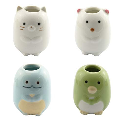Tegg Mini Toothbrush Holder 4PCS Cute Animal Ceramic Mini Tooth Brush Holder Stand Bathroom Multipurpose Storage Organizer Cotton Swabs Holder