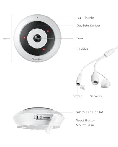 REOLINK 6MP PoE IP Fisheye Camera with 360° View, Surveillance for Home/Office Security, Smart Human Detection, Two Way Talk, Ceiling/Wall/Desk Mount, Multiple Panoramic Display Views, FE-P(White) 9