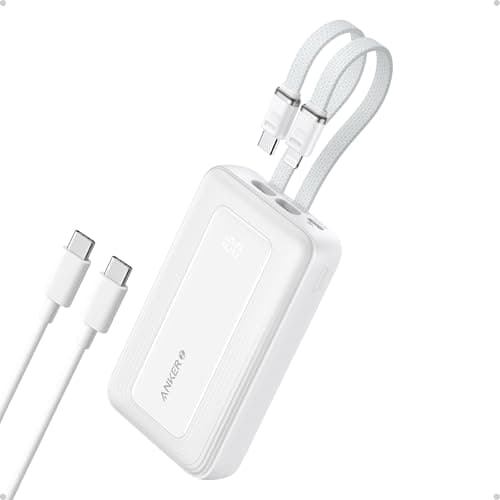 Anker Zolo Power Bank, 10,000mAh 30W Max Fast Portable Charger with Built-in USB-C and MFi Certified Lightning Cables, USB-C&A, Battery Pack for iPhone 16/15 Series, MacBook, Galaxy