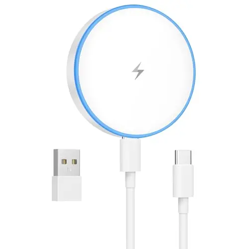 MagSafe Charger 15W Magnetic Wireless Charger Fast Charging Pad Compatible with iPhone 17/16/15/14/13/12 Series & AirPods 4/3/2/Pro Magnetic MagSafe Charging Pad with Dual Ports