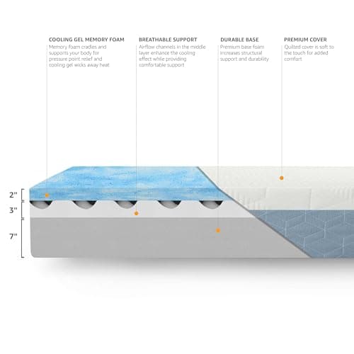 Amazon Basics Medium-Firm Memory Foam Mattress, Cooling Gel, Breathable, CertiPUR-US Certified Foam, Queen Size, 80 x 60 x 12 inches, White/Gray 5